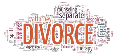 Obraz premium Divorce vector illustration word cloud isolated on a white background.