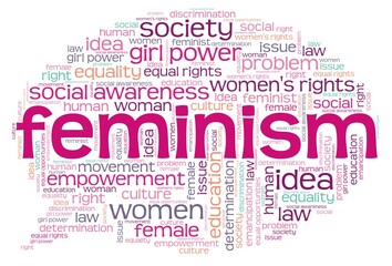 Feminism vector illustration word cloud isolated on a white background.
