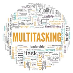 Multitasking vector illustration word cloud isolated on a white background.