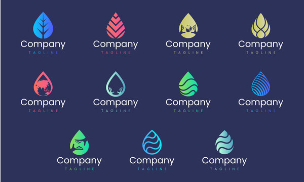 Water drop shape abstract logo design template. Set of graphic elements, suitable for any business brand that represents nature