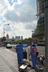 街中の清掃員　上海　