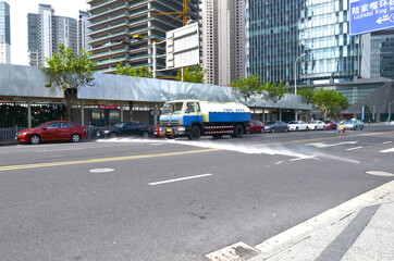 散水車　道路清掃　上海　中国　