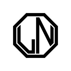 LN initial monogram logo, octagon shape, black color