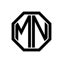 MN initial monogram logo, octagon shape, black color