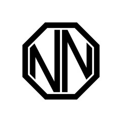 NN initial monogram logo, octagon shape, black color