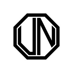 UN initial monogram logo, octagon shape, black color