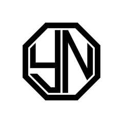 YN initial monogram logo, octagon shape, black color - obrazy, fototapety, plakaty