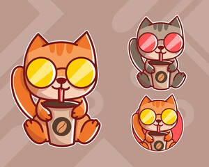 set of cute cat coffee mascot logo with optional appearance. premium kawaii vector
