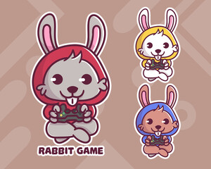 Fototapeta premium set of cute rabbit game mascot logo with optional appearance. premium kawaii vector