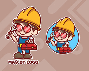 set of cute repair boy mascot logo with optional appearance. premium kawaii vector