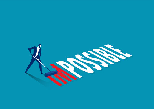 businessman Changing the word impossible to possible with red color blue background
