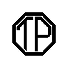 TP initial monogram logo, octagon shape, black color