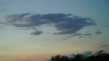 Portrait of panorama, beautiful sunset view, with blue sky. Calm and peaceful environment, also golden clouds in sky.
