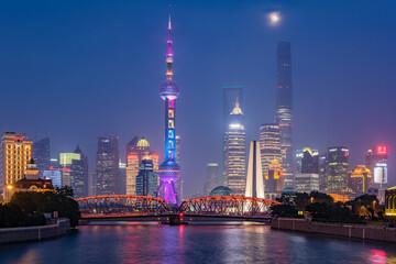 Night scenery of the Bund skyline in Shanghai, China