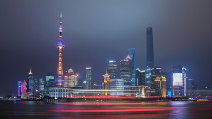 Fototapeta na wymiar Night scenery of the Bund skyline in Shanghai, China