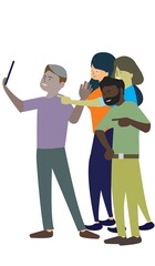 Group Of Happy Young People Taking Selfie Photo Cartoon Vector Illustration
