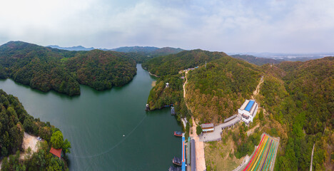 Wuhan Huangpi Mulan Tianchi Scenic Area, early autumn Aerial photography scenery