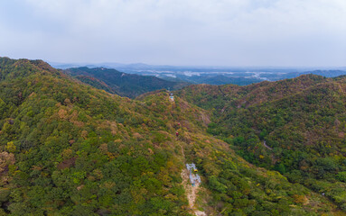 Wuhan Huangpi Mulan Tianchi Scenic Area, early autumn Aerial photography scenery