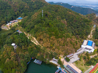 Wuhan Huangpi Mulan Tianchi Scenic Area, early autumn Aerial photography scenery