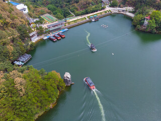 Wuhan Huangpi Mulan Tianchi Scenic Area, early autumn Aerial photography scenery