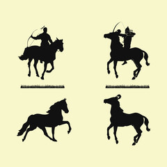 silhouette illustration of archery riding and wild horse