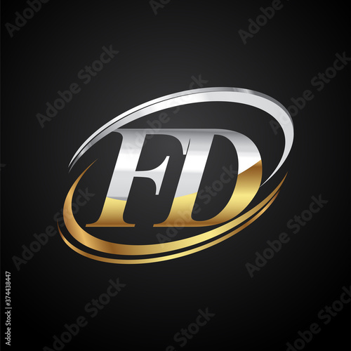 Initial Letter Fd Logotype Company Name Colored Gold And Silver Swoosh Design Isolated On Black Background Wall Mural Wikagraphic