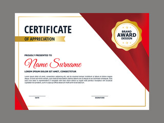 Abstract Smooth Elegant Red Mesh Gradient Certificate Design, Professional Modern Blurry Red Certificate with Golden Ornament Template Vector