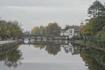 Fototapeta na wymiar River in Chaves, historical city of Portugal. Europe
