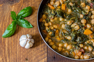 Escarole, endive and chickpeas, vegetarian food