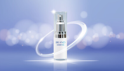 Cosmetic brand product in ring light Effect Element. Beautiful flyer or banner for cosmetic ads.Realistic vector illustration