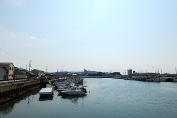 Fototapeta premium A view of a port town in southern Osaka