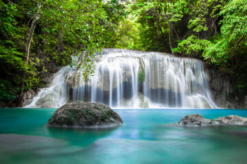 Fototapeta na wymiar waterfall in thailand, Erawan Waterfall, Kanchanaburi, Thailand