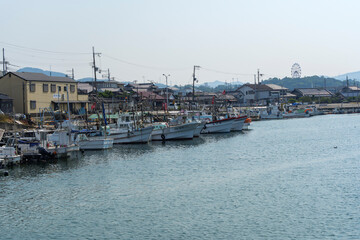 Fototapeta premium A view of a port town in southern Osaka