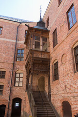 Mariefred, Sweden - April 20 2019: the view of the inner courtyard of Gripsholm Castle on April 20 2019 in Mariefred, Sweden.