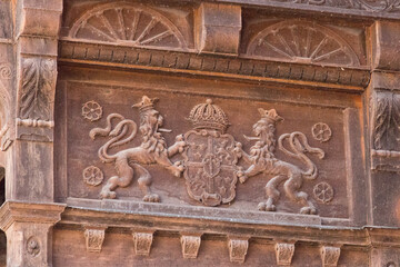 Mariefred, Sweden - April 20 2019: detailed view of the inner courtyard of Gripsholm Castle, swedish symbol on April 20 2019 in Mariefred, Sweden.