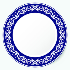 Circle frame, workpiece for your design. Ornamental elements and motifs of Kazakh, Kyrgyz, Uzbek, national Asian decor for plate, textile and print design. Round frame. Vector. 