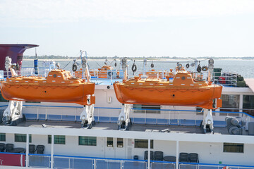 Rescue motorcycle on the boat deck of a cruise ship