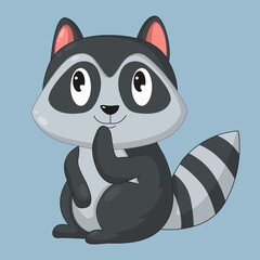 Cartoon cute raccoon on a solid background