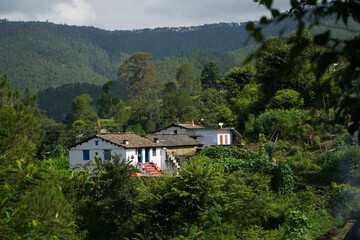 Fototapeta na wymiar A traditional house in middle of mountains in Almora, Uttrakhand.