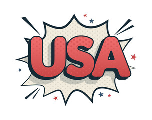 Comic speech bubble USA. Vector bright cartoon illustration in retro pop art style.