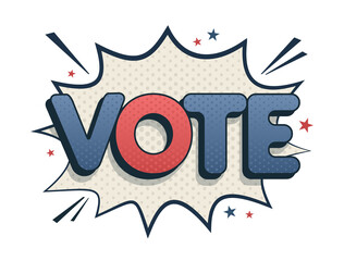 Comic speech bubble vote. Vector bright cartoon illustration in retro pop art style. Comic text sound effects.