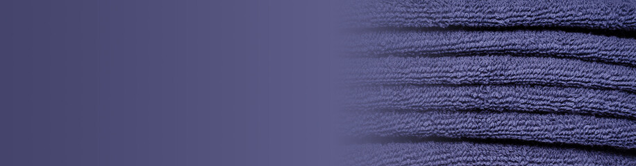 Blue towel fabric texture, top view photo, copy space background.