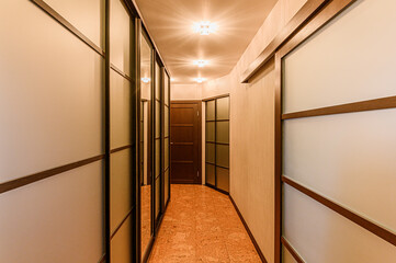 Russia, Moscow- February 15, 2020: interior room apartment modern bright cozy atmosphere. general cleaning, home decoration, preparation of house for sale. room doors, repair corridor