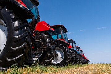 Agricultural tractors on a farm 
