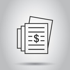 Financial statement icon in flat style. Document vector illustration on white isolated background. Report business concept.