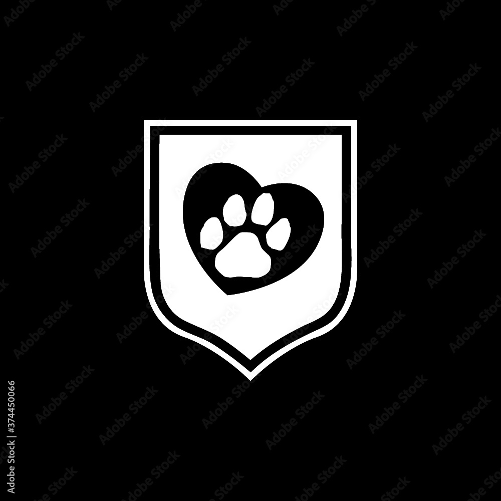 Poster heart with animals footprint icon isolated on dark background
