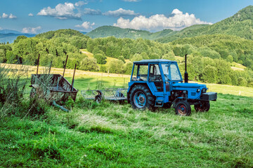 Tractor in the field, Kordiky, Kremnica hills, Slovakia