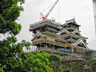 【熊本県】熊本市　復旧中の熊本城天守閣