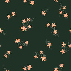Tiny hand drawn flowers seamless vector pattern. Hand painted ditsy flowers on floating branches. Simple cute floral repeat. Great for home decor, fabric, wallpaper, stationery, design projects.