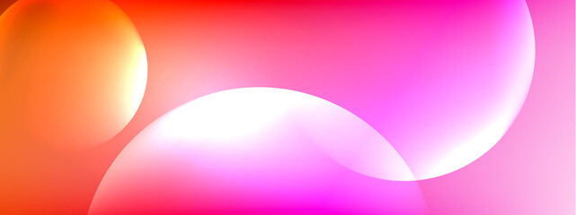 Vector abstract background liquid bubble circles on fluid gradient with shadows and light effects. Shiny design templates for text